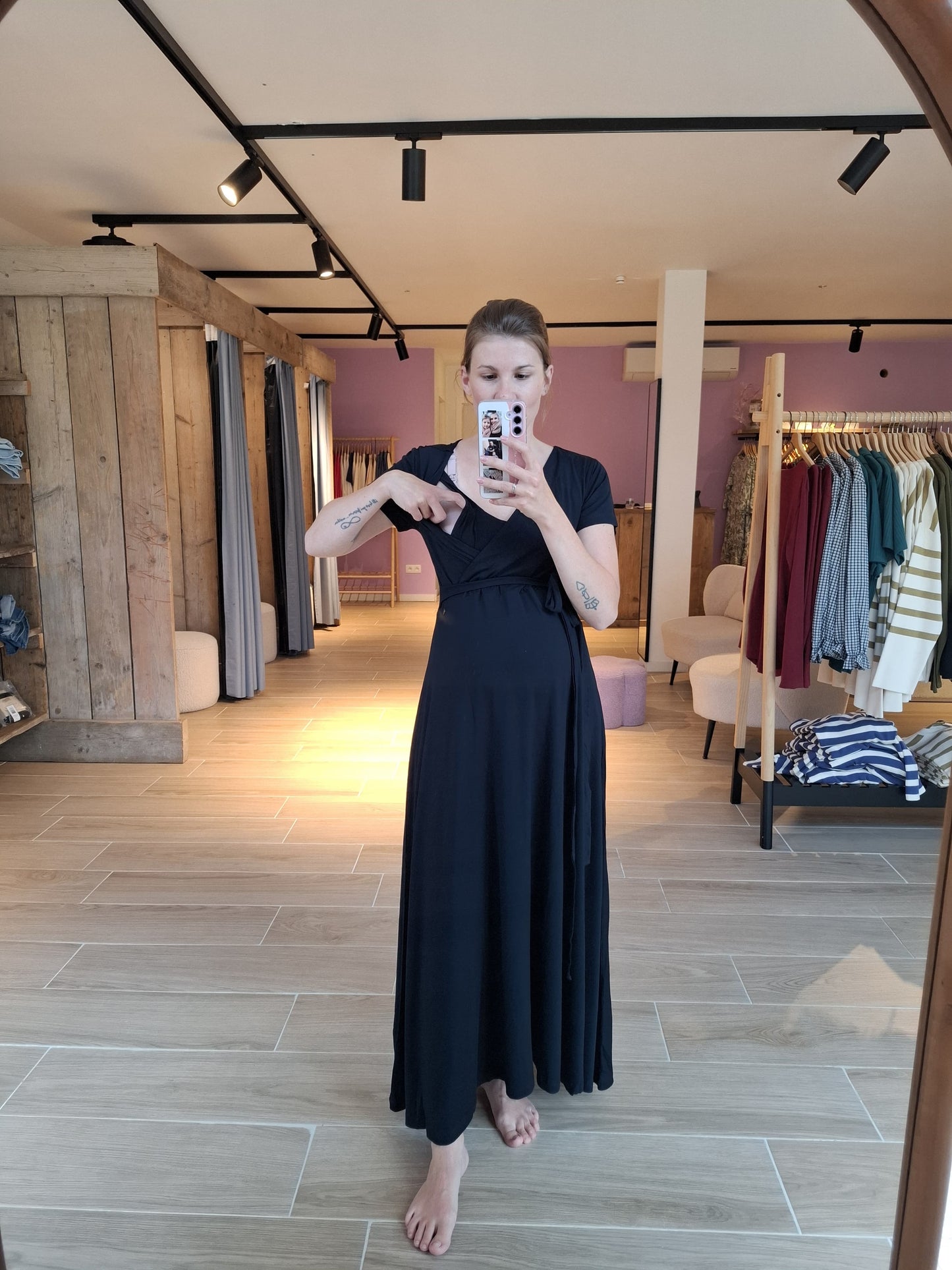 Long dress nursing ecovero navy