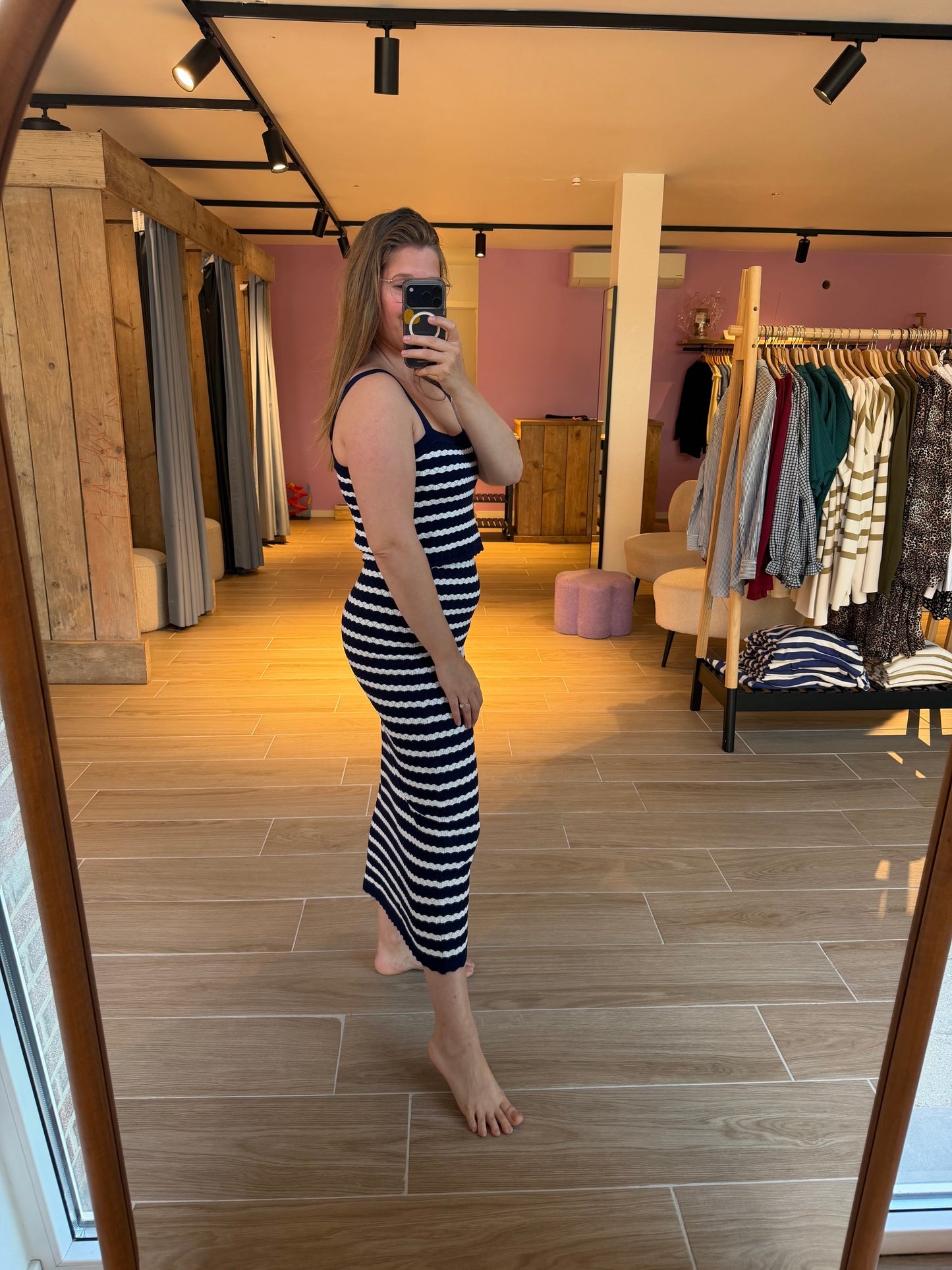 Pointelle blue/white nursing