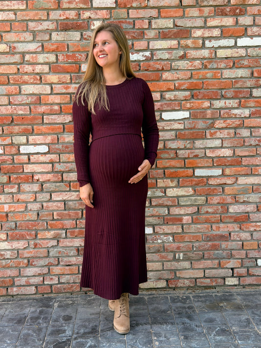 Eden nursing knit dress maroon