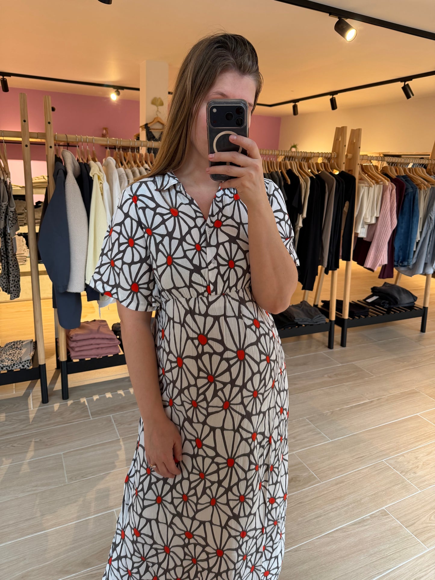 Dress nursing ss midi three color flower