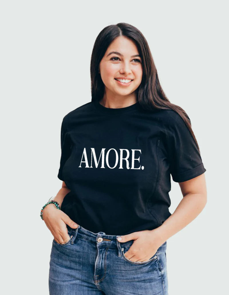 Borstvoedings t-shirt amore black